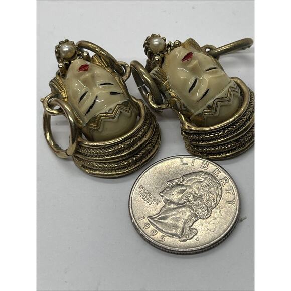 Vintage Earrings Unsigned Selro Thai Goddess Face Clip On Bakelite (112) - Picture 5 of 7
